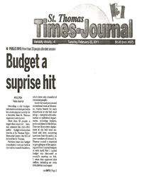 Budget A Surprise Hit - St. Thomas Times Journal - February 22, 2011